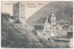 Brassó, Kronstadt, Brasov; látkép a fekete templommal. Leporello 10 képpel / church and tower. Leporello with 10 pictures (szakadás / tear)