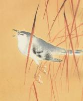 Ohara Koson (1877-1945), japán művész: Madárka. Akvarell, papír. jelzett. Üvegezett fakeretben, kere...