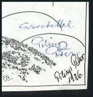 1848-49-i honvéd katonák, Pilinyi Péter grafikája, nyomtatvány, Pilinyi Péter által dedikált, 29×22 ...