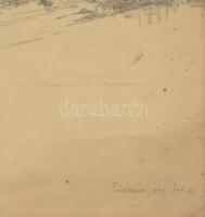Pörge Gergely (1858-1930): Túrkeve látképe, 1907. Ceruza, papír, jelzett, apró foltokkal és kisebb s...
