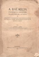 Lóczy Lajos:  A Balaton földrajzi és társadalmi állapotainak leírása. A Balaton tudományos tanulmányozásának eredményei czímű monografia-gyűjtemény adatai alapján. Budapest, 1920. Hornyánszky Viktor ny. 194 p. + 27 t. (egy színes, 25 kétoldalas). Egyetlen kiadás. Az előszó tájékoztatása szerint a Balaton tudományos kutatása 1891-ben, a balatoni rendszeres gőzhajózás és így a balatoni turizmus fellendülésének évtizedében. A tudományos kutatás megindulása a visszaemlékezés egy konkrét eseményhez köthető: a Balaton 1891. évi rekord alacsonyságú vízállása aggasztó mértékű hínárosodáshoz vezetett, ezt elhárítandó pedig egy komolyabb tudóscsoportot állítottak fel. Az 1891. évi kezdetek óta a Balaton-kutatás eredményeinek egész monográfia-sorozatot szenteltek. Kiadványunk az azóta összegyűjtött anyagok nyomán ad közre rövidebb tanulmányokat. A kötet elején geológiai és hidrológiai tanulmányok, később a tágabban értelmezett társadalomföldrajz fogalomkörébe tartozó cikkek, többek között a balatoni halászatról, ősfoglalkozásokról, a környék népi építészetéről, néprajzáról, antropológiájáról, népszokásairól. Tizenöt levél felső sarkán kisebb hiány, néhány tábla szélén apró szakadásnyom, egy táblán kézi számítás. BOEH VI: 6909. Fűzve, borító nélkül, hiányos, enyhén sérült gerinccel, az enyhén foltos címoldalon és az utolsó levélen apró sérülések és kézi számítások. Körülvágatlan példány.