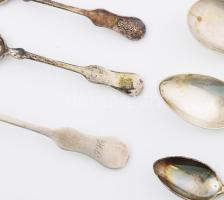 Vegyes ezüst (Ag) kanalak, kiskanál, mokkás, tálaló, nagyrészt dianásak, 263 g