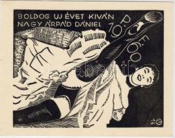 1960 Újévi üdvözlő linómetszet