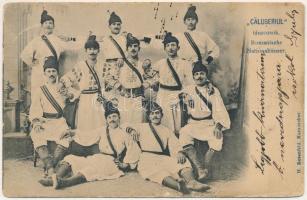 1904 Karánsebes, Caransebes; Caluseriul táncosok. H. Rosenfeld kiadása / Romanische Nationaltänzer / Romanian folklore, dancers (kopott sarkak / worn corners)