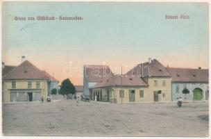 1911 Szászsebes, Mühlbach, Sebes; Kleiner Platz / Kis tér, Johann T. Gross üzlete, étterem. Johann Rilki kiadása / square, shop, restaurant (EK)