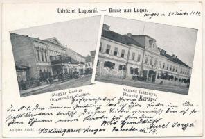 1899 (Vorläufer) Lugos, Lugoj; Magyar kaszinó, Honvéd laktanya. Auspitz Adolf kiadása / Ungarisches Casino, Honvéd-Kaserne / Hungarian casino and military barracks (EK)