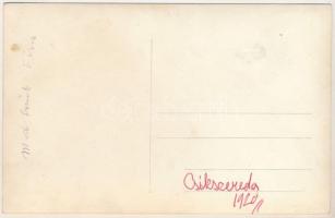 1920 Csíkszereda, Miercurea Ciuc; cséplés gőzgéppel, erdélyi folklór / treshing with steam machine, ...