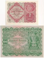 Ausztria 1922. 2K + 100K &quot;1279 610036&quot; T:UNC Austria 1922. 2 Kronen + 100 Kronen &quot;1279 610036&quot; T:UNC Krause P#74, P#77