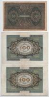 Német Birodalom / Weimari Köztársaság 1919. 50M + 1920. 100M (2x) + 1910. 1000M piros pecsét, hétjeg...