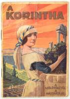 cca 1930 Dekoratív nyomtatvány a Korintha görög szőlővel ízesített ételek (pl. székely harcsa halétel) receptjeivel, 8 képpel a szőlőművelésről, 16p, kissé viseltes.