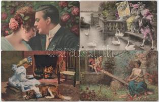 75 db RÉGI művész motívum képeslap vegyes minőségben: hölgyek, párok, gyerekek