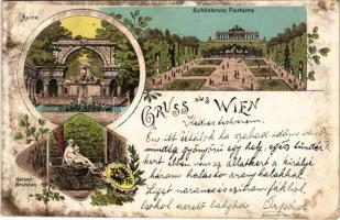 1907 Wien, Vienna, Bécs; Schönbrunn Parterre, Ruine, Kaiserbrunnen. Art Nouveau, floral, litho (fl)