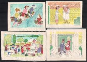 Szegő Gizi (1902-1985): össz. 8 db karikatúra. Vegyes technika, papír, mindegyik jelzett és mindegyi...