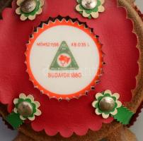 Hollóházi "Promontor Bitter Vörös Aperitif" csikóbőrös kulacs. Jelzett, kissé koszos, m: 1...