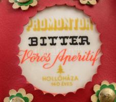Hollóházi "Promontor Bitter Vörös Aperitif" csikóbőrös kulacs. Jelzett, kissé koszos, m: 1...