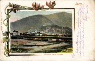 Bolzano, Bozen (Südtirol); Die neue Talfer Brücke / new bridge. L. Fränzl &amp; Co. Louis Glaser Auto-Chrom Art Nouveau, floral (EK)