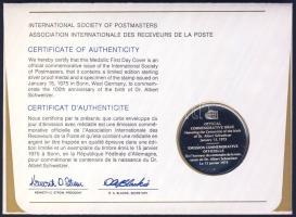 NSZK 1975. "Albert Schweitzer" a Postamesterek gondozásában kiadott Ag emlékérem 20g érmés...