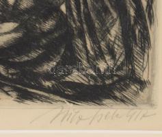 Uitz Béla (1887-1972): Fürdőzők, 1917. Hidegtű, papír, jelzett, üvegezett fakeretben, 24×35 cm / Bél...