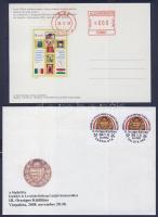 2002 Okmánybélyeg szakosztály levelezőlap Szt. Gellért bélyeggel + 2008 ELGYÜSZ kiállítás levélzárópár reklámborítékon