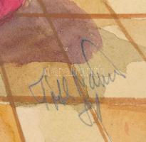 Tahi Tóth Nándor (1912 - 1978): Királylány karácsonyfával. Akvarell, papír, jelzett, 28x18 cm