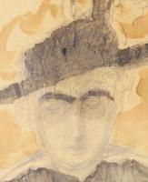 Rippl-Rónai József (1861-1927): Hölgy kalapban (Mrs. Hartmann), Vevey, 1915. Ceruza, akvarell, papír...