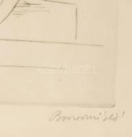 Borsos Miklós (1906-1990): Kalliope. Hidegtű, papír, jelzett, számozott (1/100), 29x19 cm. Üveg mögö...