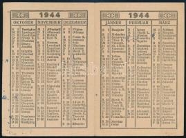 1944 Kártyanaptár kis tollas bejegyzéssel kihajtható