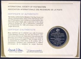 Grönland 1977. "Jörgen Brönlund" a Postamesterek gondozásában kiadott Ag emlékérem 20g érm...