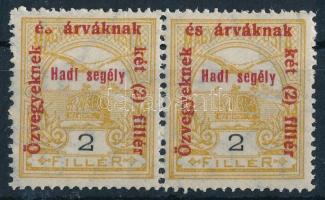 1915 Hadisegély II. 2f pár, az egyik hiányos felülnyomattal az &quot;és&quot; szóban