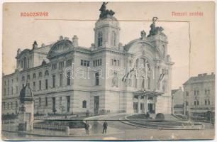 Kolozsvár, Cluj; Nemzeti színház, leporellólap 10 képpel / National Theatre, leporellocard with 10 pictures (lyukak / pinholes)