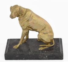 Bronz vizsla vadászkutya szobor, bronz talapzaton, jelzés nélkül, 21x10x20 cm