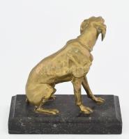 Bronz vizsla vadászkutya szobor, bronz talapzaton, jelzés nélkül, 21x10x20 cm