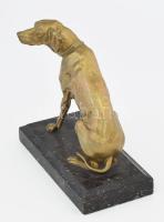 Bronz vizsla vadászkutya szobor, bronz talapzaton, jelzés nélkül, 21x10x20 cm