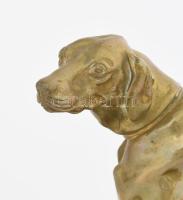 Bronz vizsla vadászkutya szobor, bronz talapzaton, jelzés nélkül, 21x10x20 cm