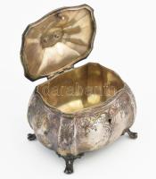 Ezüst (Ag) ékszeres doboz, lófigura fogóval, jelzett, kulcs nélkül, 460g