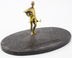 cca 1930, lovaspóló játékos bronz alakjával díszített márvány tolltartó, 37x22x19 cm