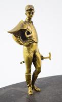 cca 1930, lovaspóló játékos bronz alakjával díszített márvány tolltartó, 37x22x19 cm