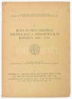 Buda és Pest grafikus ábrázolásai a visszafoglalás korában. 1683-1718. Graphische Darstellungen der Städte Ofen u. Pest aus der Zeit der Rückeroberung. 1683-1718. Rappresentazioni graphice della citta di Buda e di Pest all&#039; epoca della riconquista. 1683-1718. Budapest, (1937). (Budapest székesfőváros házinyomdája.) 85 + [1] p. + 16 t. (ebből 7 kihajtható). A téma alapvető bibliográfiája, a kötet velejét jelentő bibliográfiai tételleírások magyar és német nyelvűek. A táblákon Buda és Pest városának ostrom látképei, többségében ágyúgolyók röppályaívével, néhány esetben az előtérben szélesen mosolygó császári hadmérnöki figurákkal. (A Fővárosi Nyilvános Könyvtár Budapesti Gyűjteményének bibliográfiai munkálatai IV.) Fűzve, kiadói borító kissé foltos és apró szakadással, néhány lap kissé foltos.