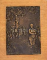 Konyorcsik János (1926-) Zsuzsanna és a vének. Bronz plasztika, fa lapon, jelzett, 23x17 cm, 30x24 cm