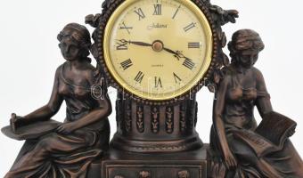 Díszes asztali óra, nőalakokkal, 30x25 cm