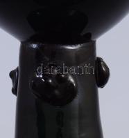 Antik malachit színű üveg talpas pohár, bütykös díszítéssel, m: 12,5 cm