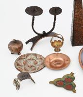 10 darabos iparművész réztárgy tétel, közte jelzett