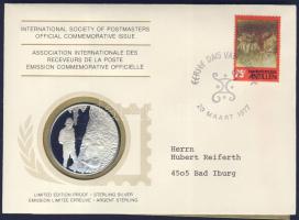 Holland Antillák 1977. Ősi falfestmények a Postamesterek gondozásában kiadott Ag emlékérem 20g érmés, bélyeges borítékon, holland antilláki bélyeggel, elsőnapi bélyegzővel, német nyelvű ismertetővel T:PP
