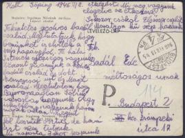 1946 feb. Kitelepített sváb érdekes tartalmú képeslapja Bajorországból. A lapot bérmentesítés nélkül adták fel Budapesten.