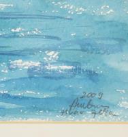 Ambrus Lajos (1958-): Vitorlás Hvar szigeténél, 2009. Akvarell, papír, jelezve jobbra lent. Üvegezet...