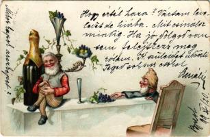 1899 (Vorläufer) Dwarves with grapes and champagne. litho (EM)