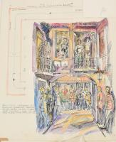 cca 1960 Varga Mátyás (1910-2002) grafikus, díszlettervező által készített színpadi látványtervek, ö...