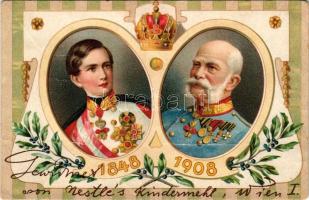 1848-1908 Ferenc József uralkodásának 60. évfordulója. Hátoldalon Nestlé reklám / Franz Joseph's 60th anniversary of reign. Nestlé Kindermehl advertisement on the backside. Art Nouveau, litho (fa)