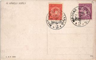 IV. Károly király / Charles I of Austria. L&P. 2095. + "MAGYAR KÖZTÁRSASÁG 1918. november 1...