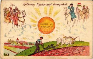 Kellemes Karácsonyi ünnepeket! Felvirrad még a magyarnak! Horthy Miklós fehér lovon / Christmas greeting Hungarian irredenta propaganda with Regent Horthy (EK)